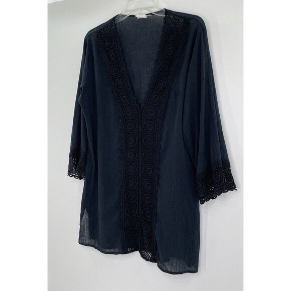 La Blanca Women’s‎ Black Long Sleeve Coverup Dress Size Medium 100% Cotton - Picture 3 of 9